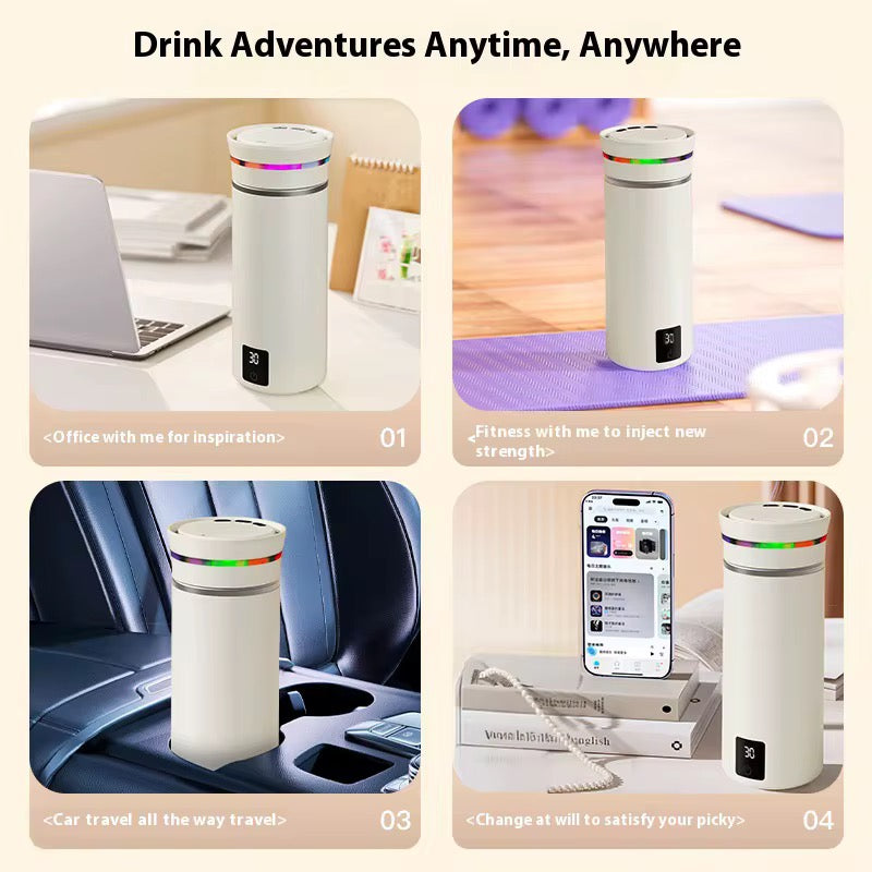 The Ultimate 3-in-1 Smart Travel Mug (380ml) – Music, Ambient Light & Automatic Stirring